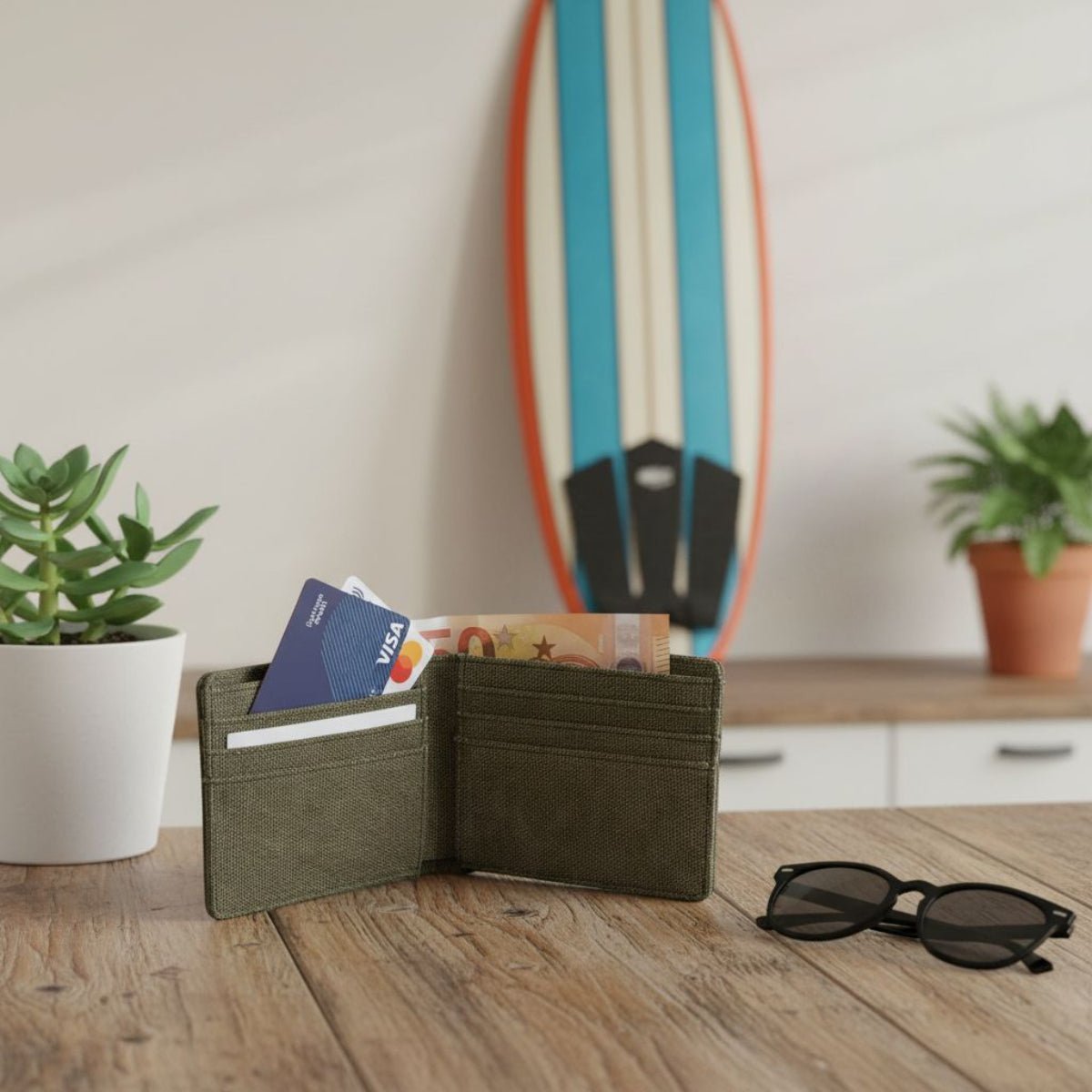 Portafoglio in Canvas con Blocco RFID olive accessori