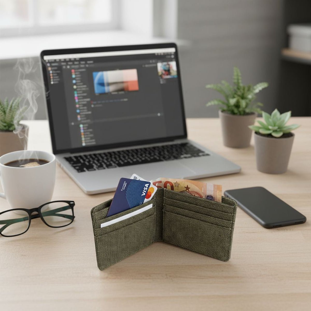 Portafoglio in Canvas con Blocco RFID olive accessori