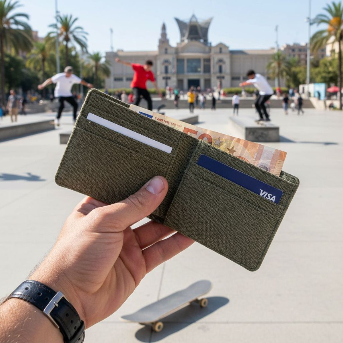 Portafoglio in Canvas con Blocco RFID olive accessori