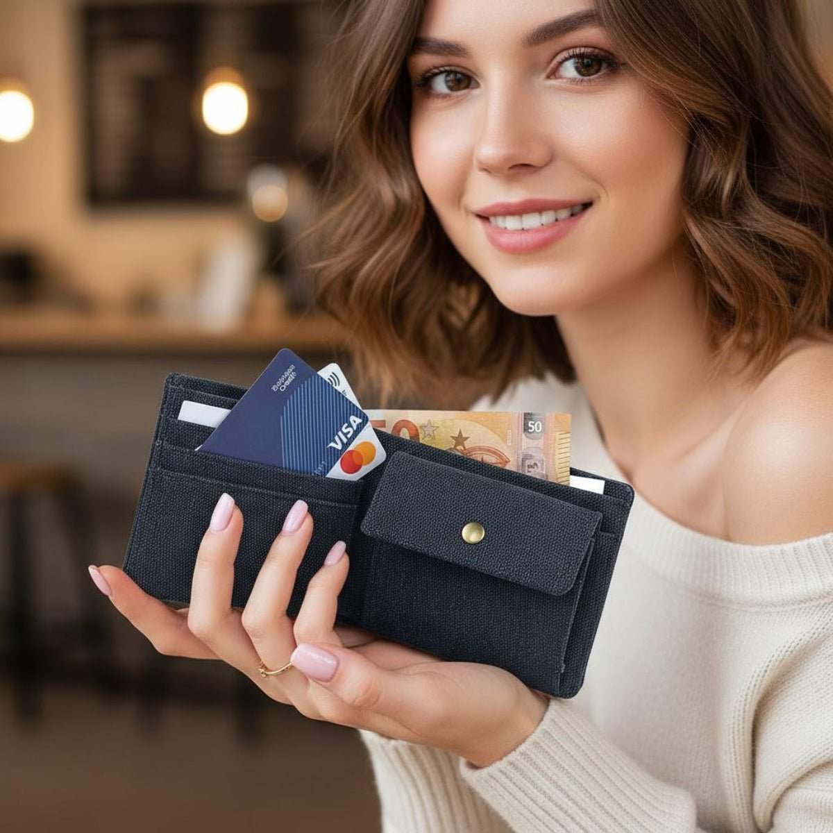 Portafoglio portamonete Canvas RFID blk accessori