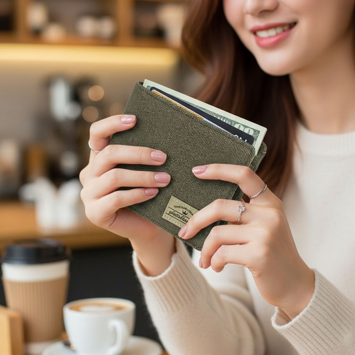 Portafoglio portamonete Canvas RFID olive accessori