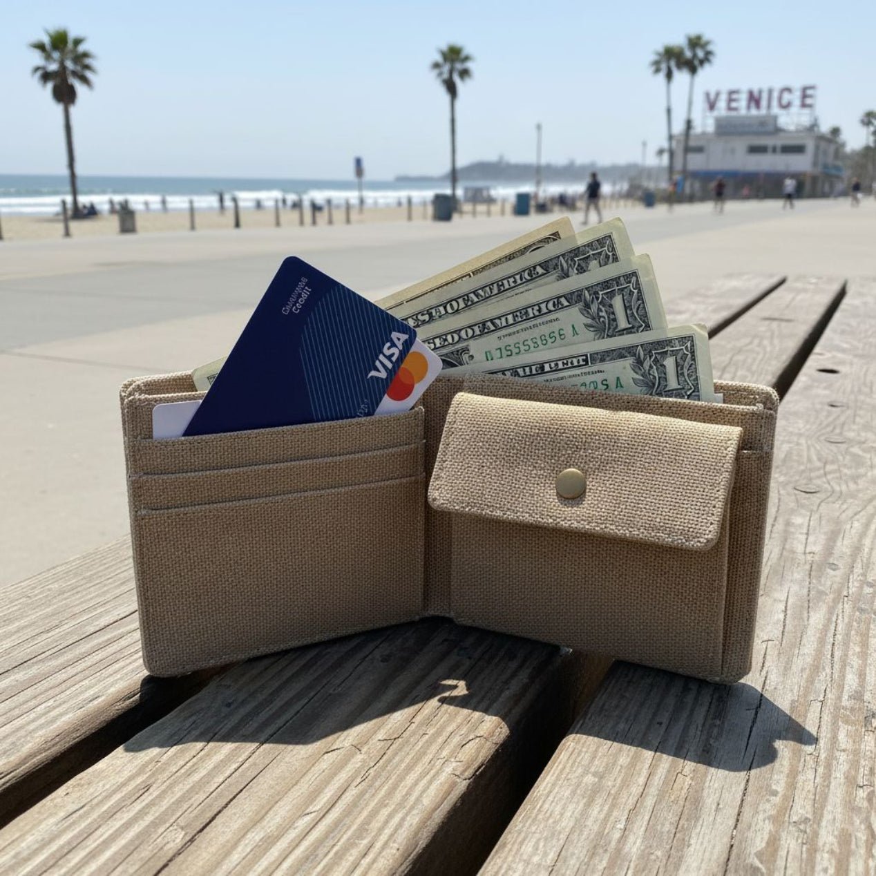 Portafoglio portamonete Canvas RFID sand accessori