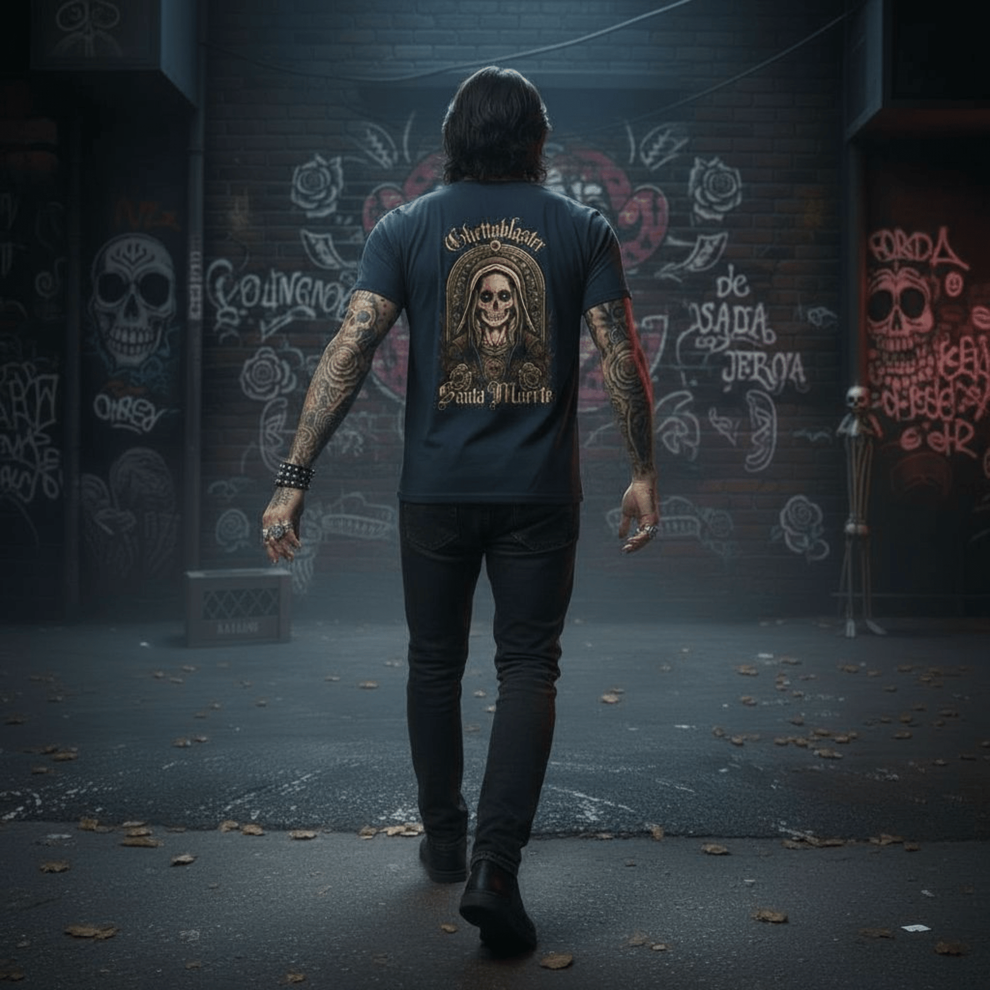 Santa Muerte T-Shirt Navy – Cotone Biologico e Design Unico tee