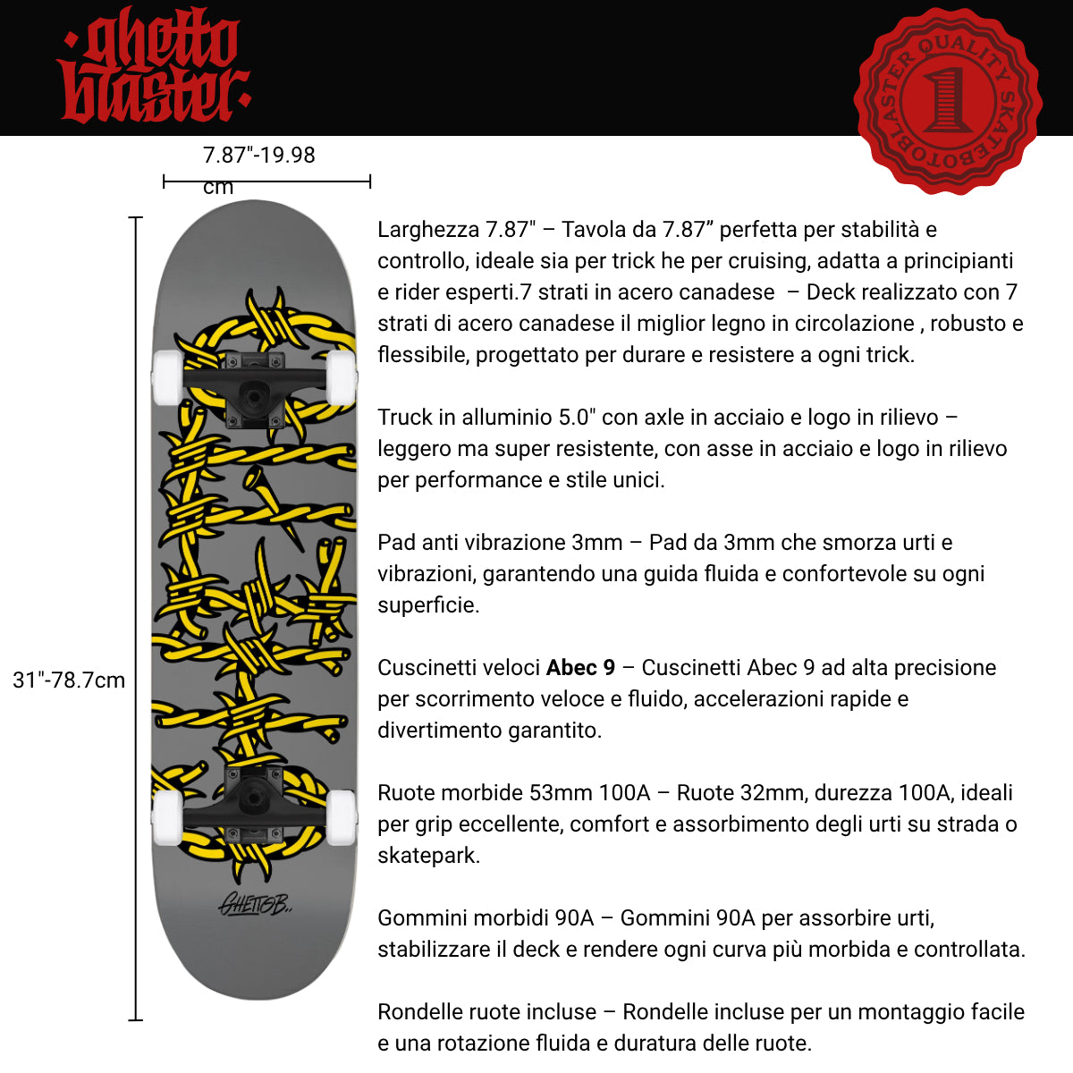 Skate per iniziare Barbed Wire Grey 7.87" tavola skateboard