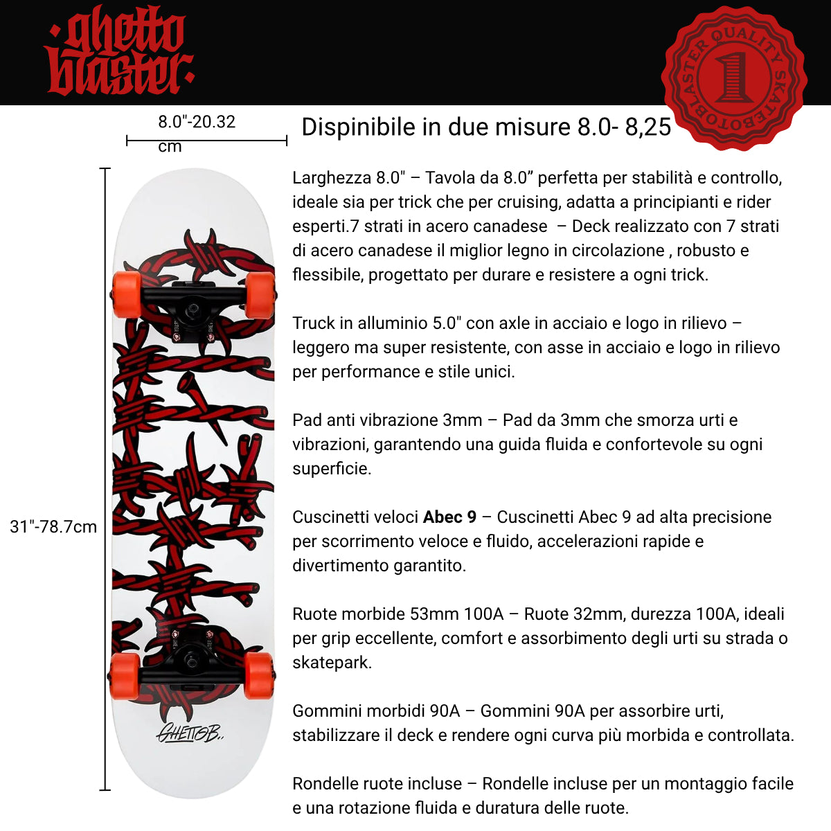 Skate per iniziare Barbed Wire Red 8.0" - 8.25" tavola skateboard