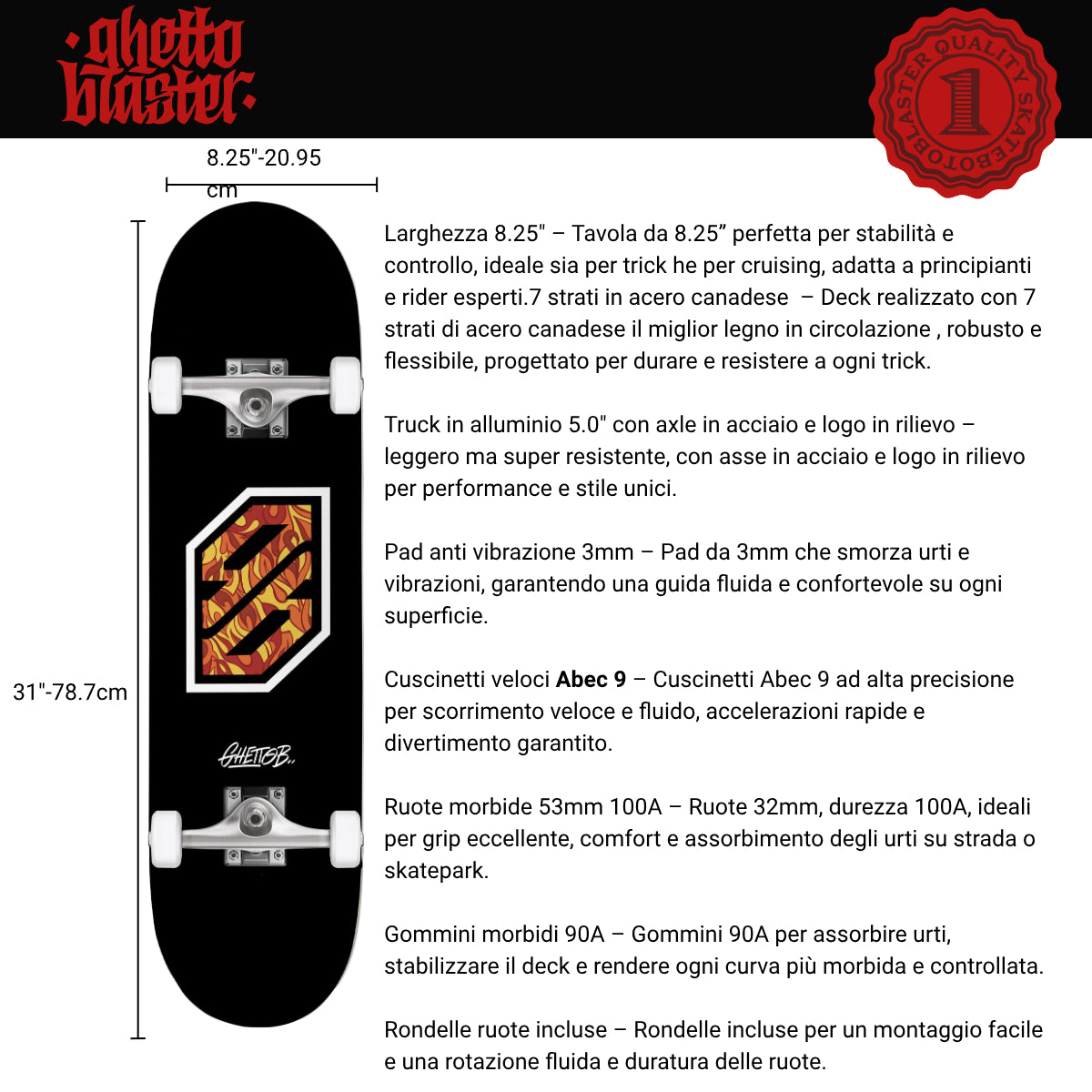 Skate per iniziare Flame White 8.25" tavola skateboard