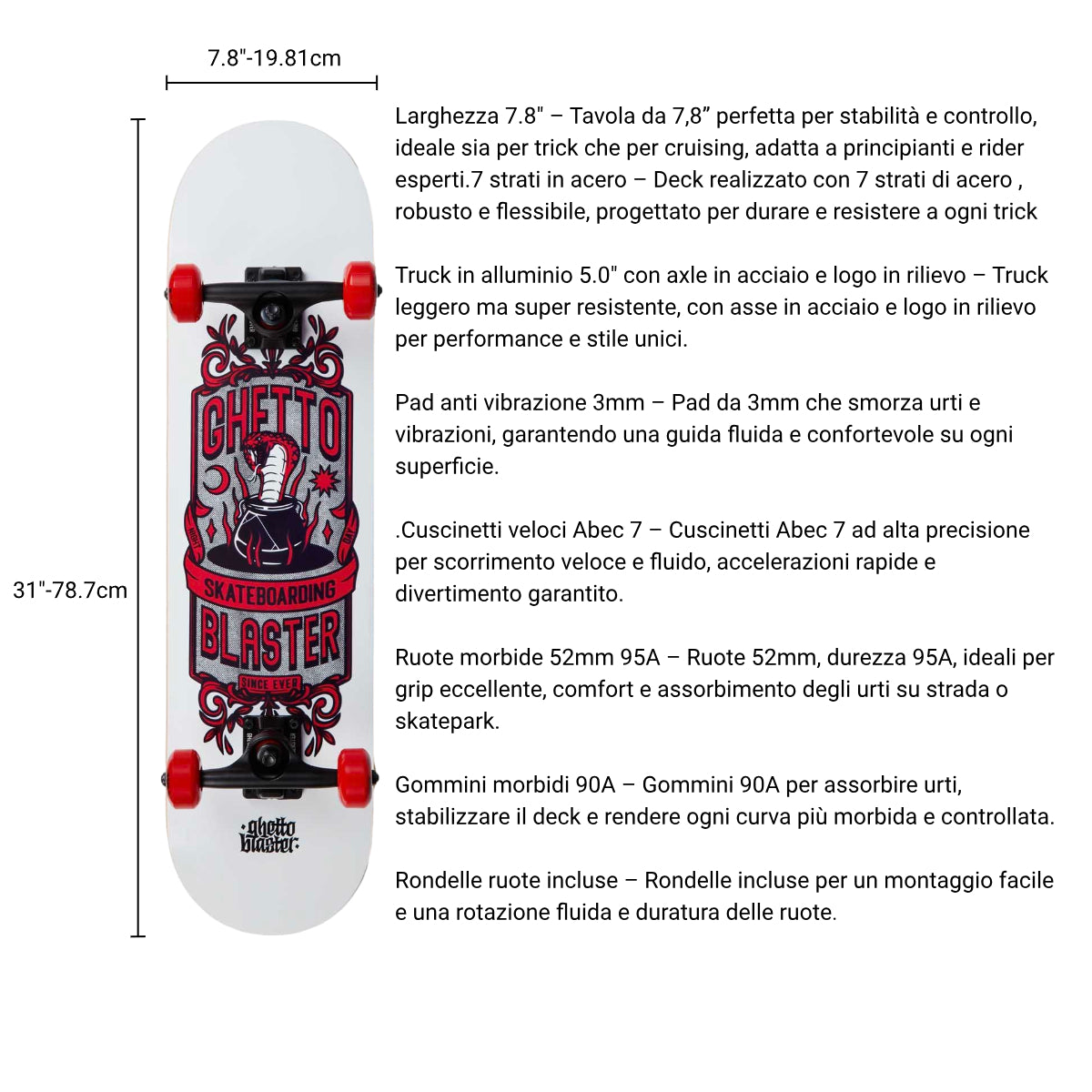 Skate per iniziare Kobra red 7.8" tavola skateboard