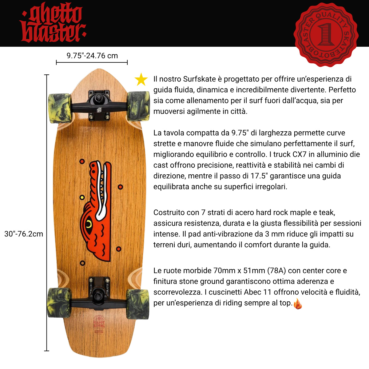 Surfskate Crocodile 30"x 9,75" skateboard