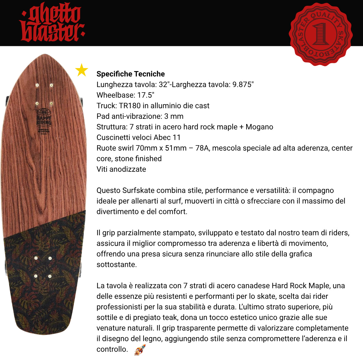Surfskate Tiki Totem 32" x 9.875" skateboard