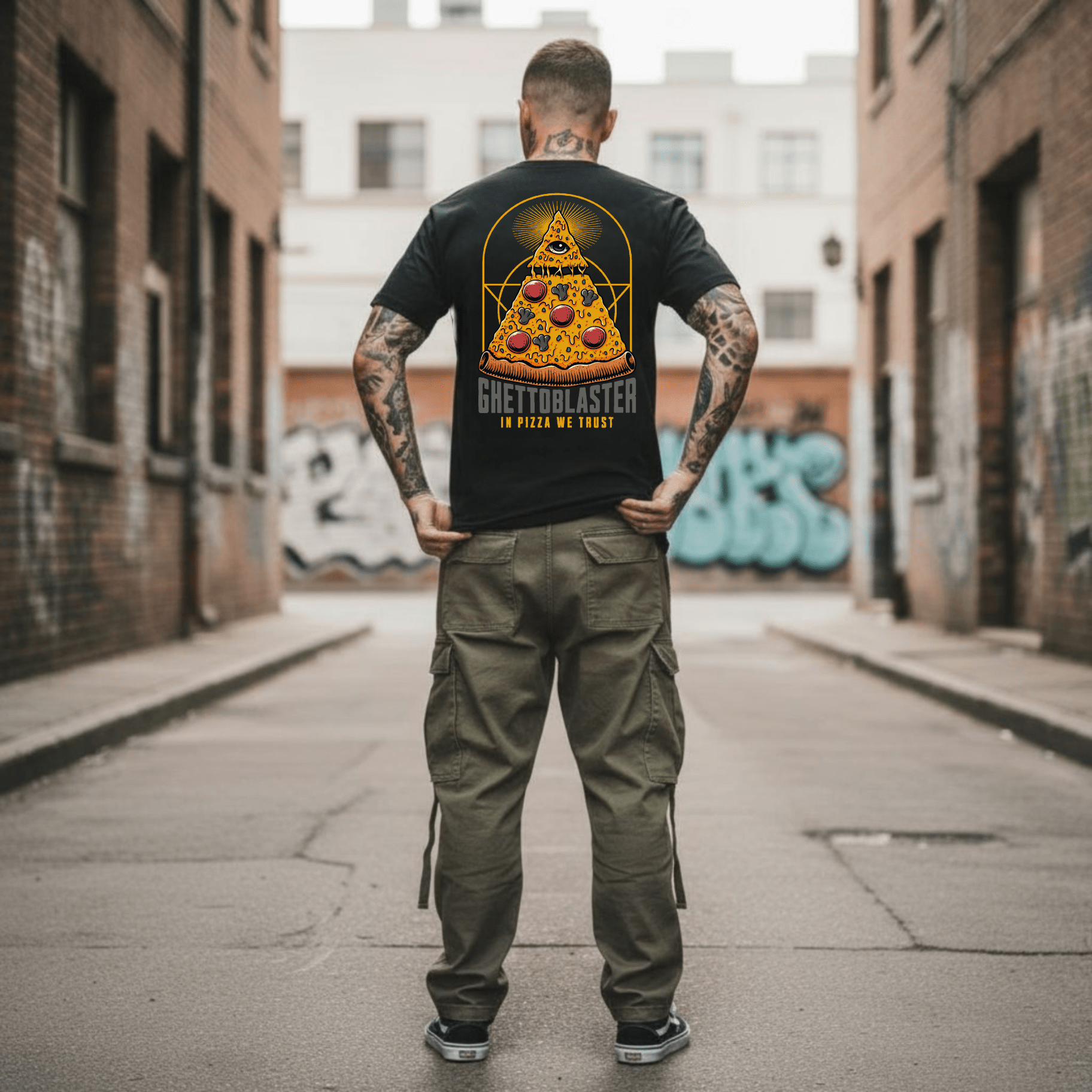 T-Shirt Nera Pizza Trust – Stile Streetwear tee