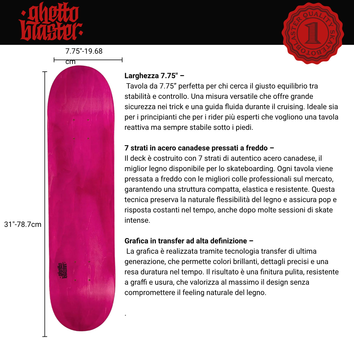 Tavola da skate Small Logo Fuchsia 7.75" tavola skateboard