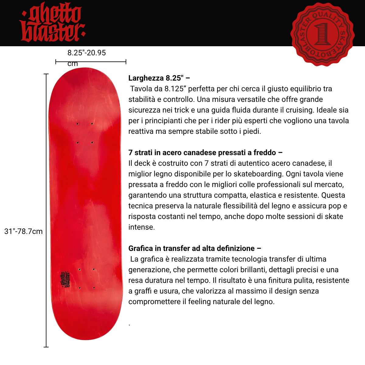 Tavola da skate pre gripped Small Logo Red 8.25" tavola skateboard