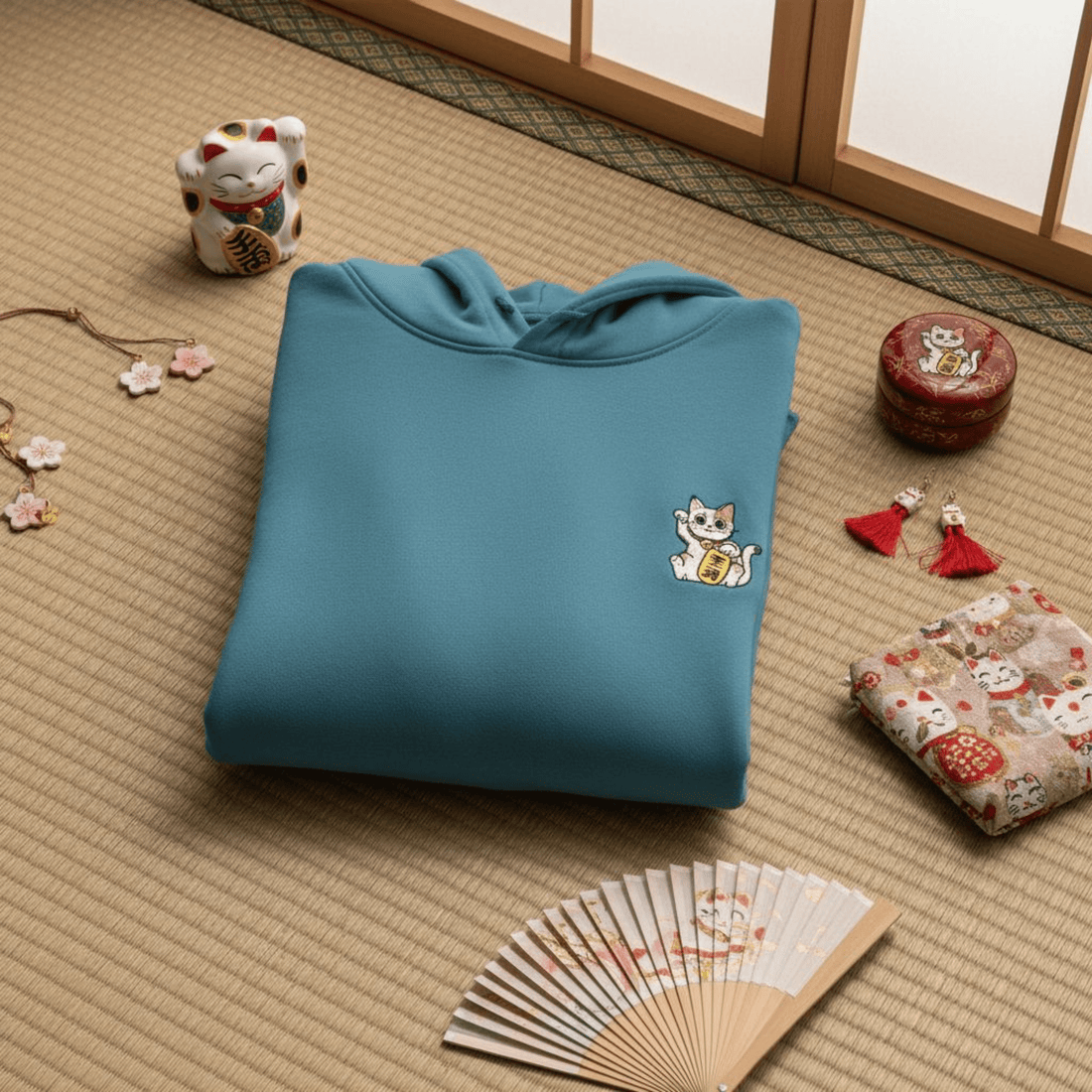 Felpa con Cappuccio Meow Petrol - ghettoblasterwear