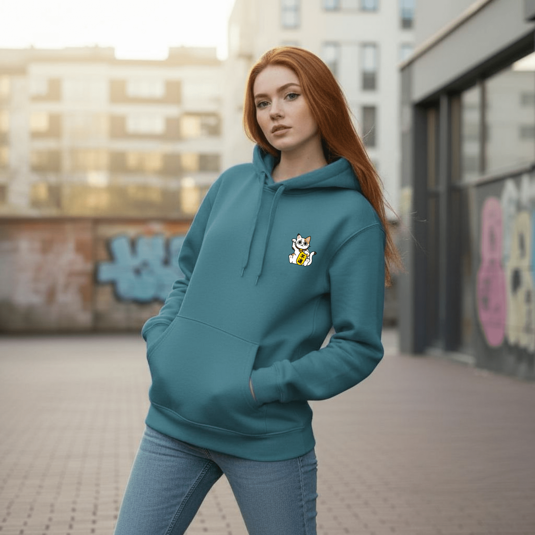 Felpa con Cappuccio Meow Petrol - ghettoblasterwear