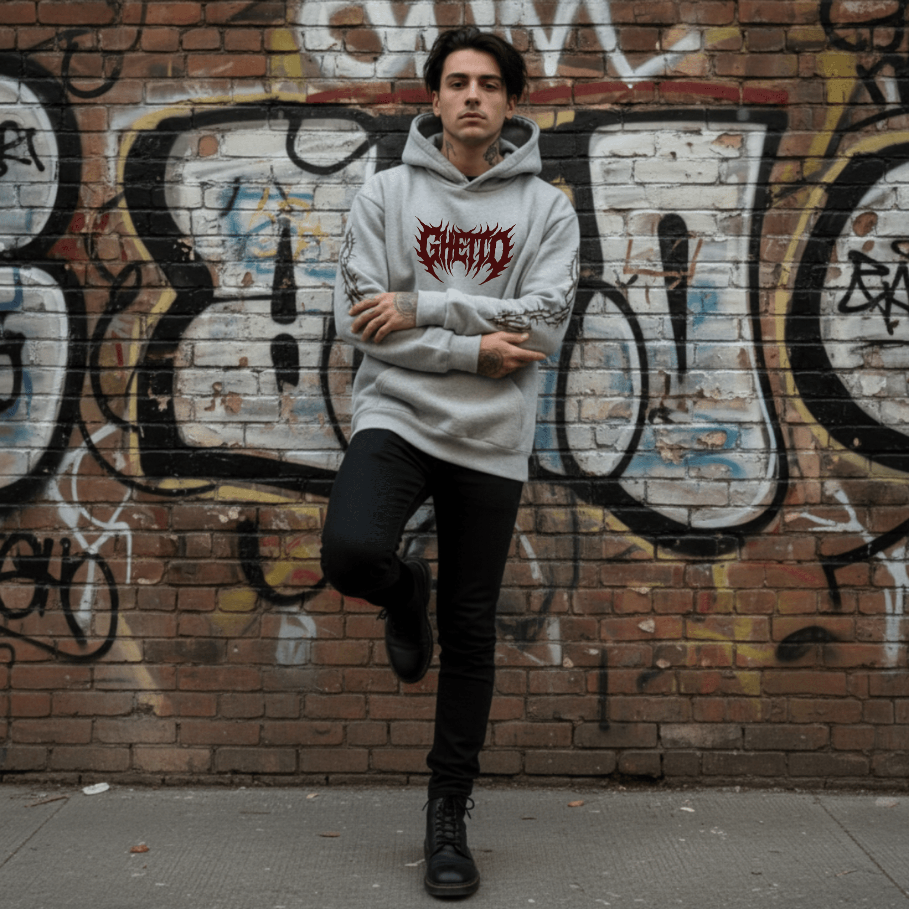 Felpa con Cappuccio Metal - Heather Grey - Streetwear - ghettoblasterwear