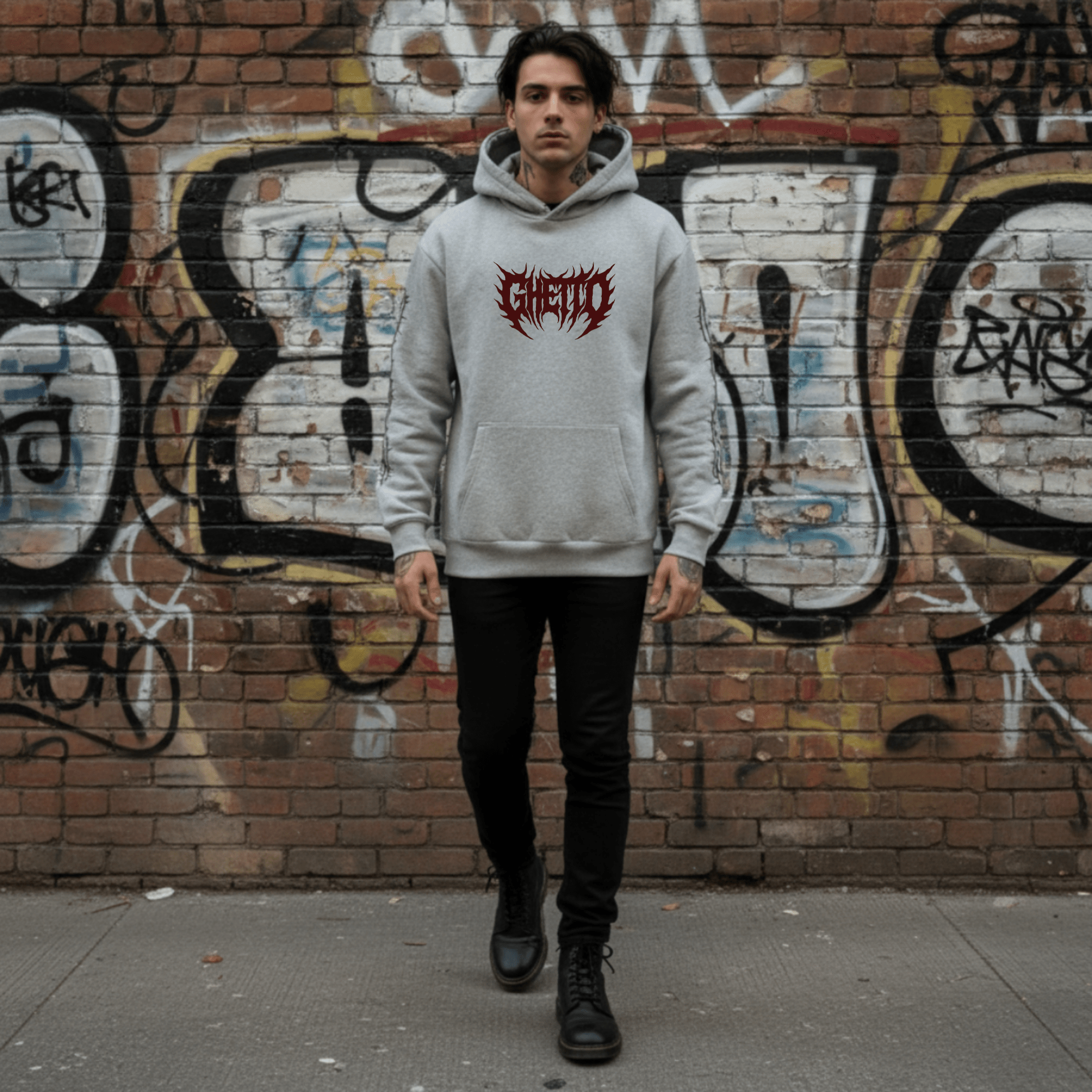 Felpa con Cappuccio Metal - Heather Grey - Streetwear - ghettoblasterwear