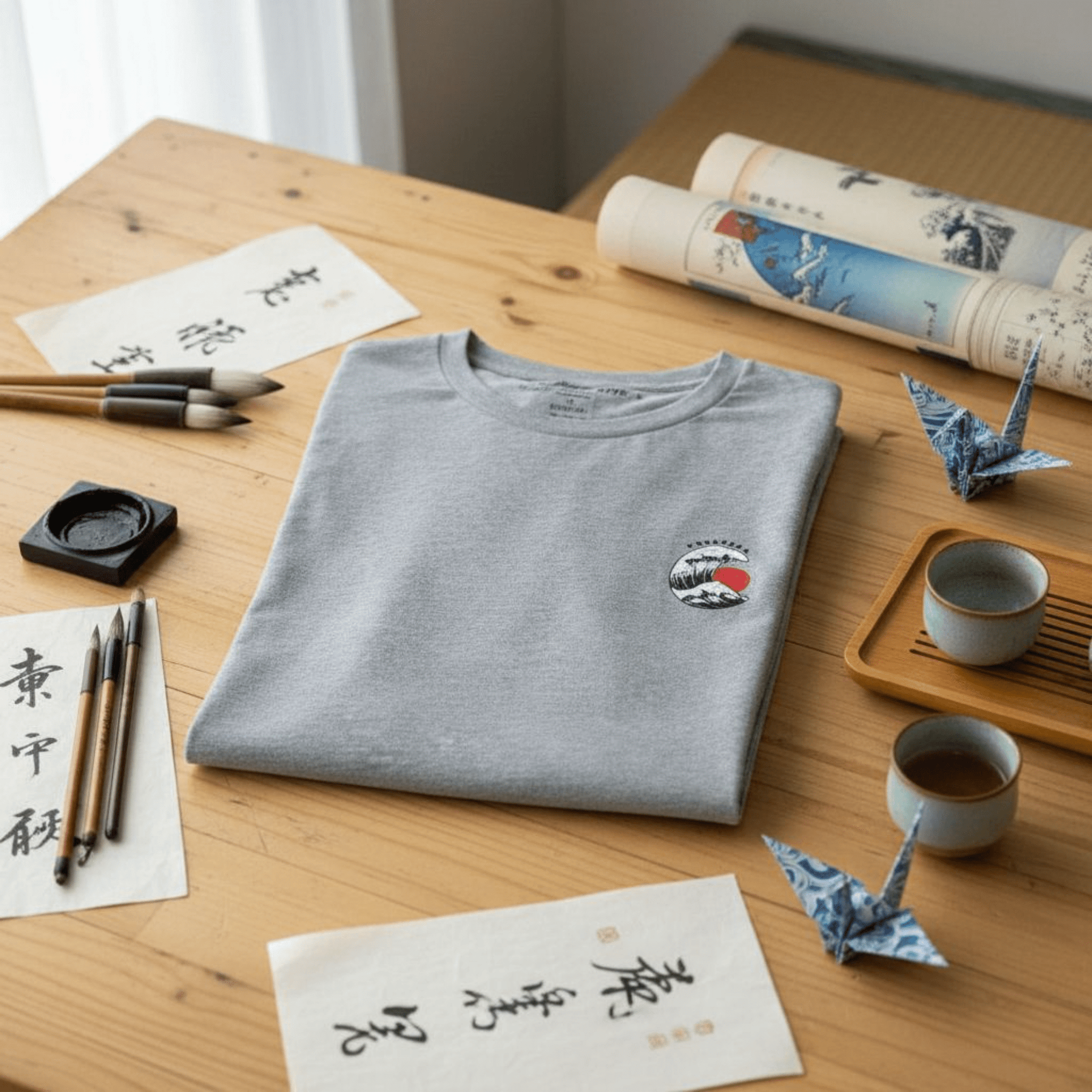 Kanagawa Tee – Maglietta Grigio in Cotone Biologico - ghettoblasterwear