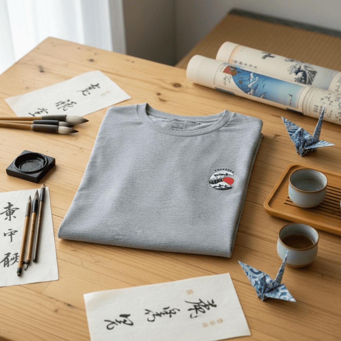 Kanagawa Tee – Maglietta Grigio in Cotone Biologico - ghettoblasterwear