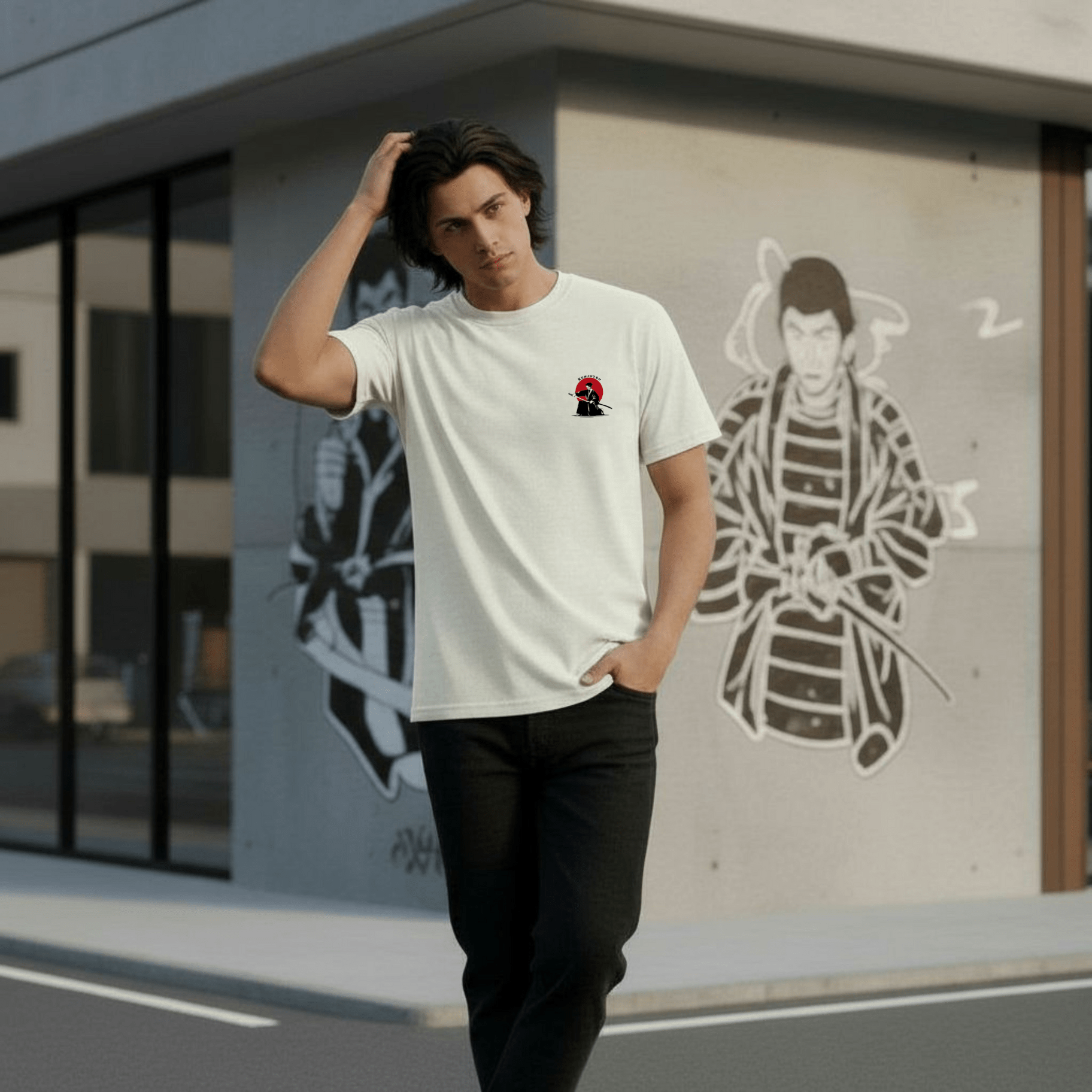 Kenjutsu Samurai Tee – Maglietta Off White in Cotone Biologico - ghettoblasterwear