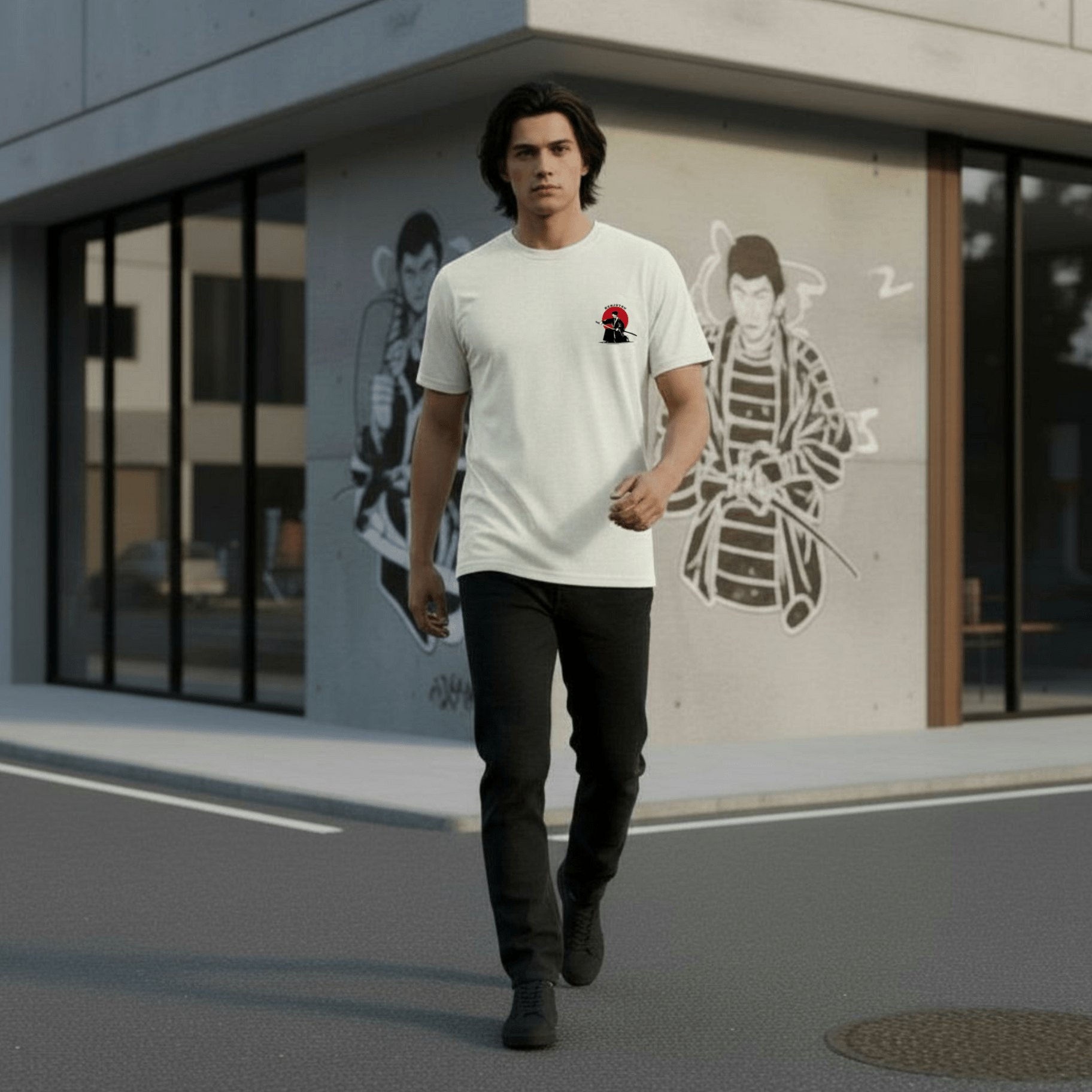 Kenjutsu Samurai Tee – Maglietta Off White in Cotone Biologico - ghettoblasterwear