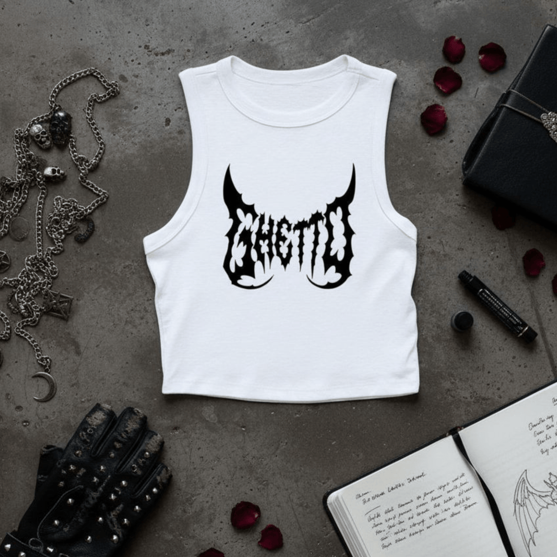 Metal Ghetto Crop Top Donna – Bianco Streetwear - ghettoblasterwear
