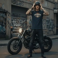 Motorbike T-Shirt Navy – Cotone Biologico e Grafica Esclusiva - ghettoblasterwear