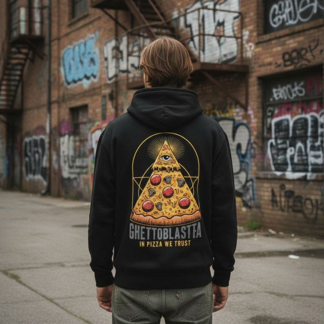 Pizza Trust Hoodie Black - ghettoblasterwear