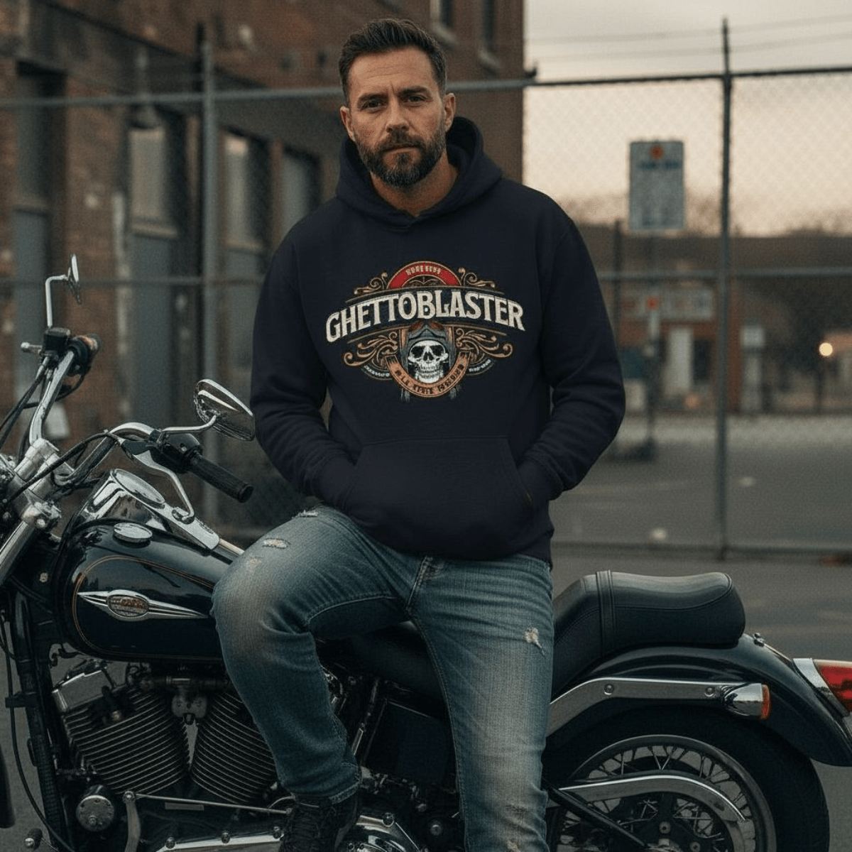 Riders Hoodie Navy - ghettoblasterwear