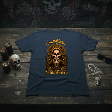 Santa Muerte T-Shirt Navy – Cotone Biologico e Design Unico - ghettoblasterwear