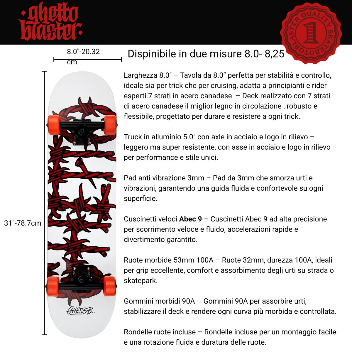 Skate per iniziare Barbed Wire Red 8.0" - 8.25" - ghettoblasterwear