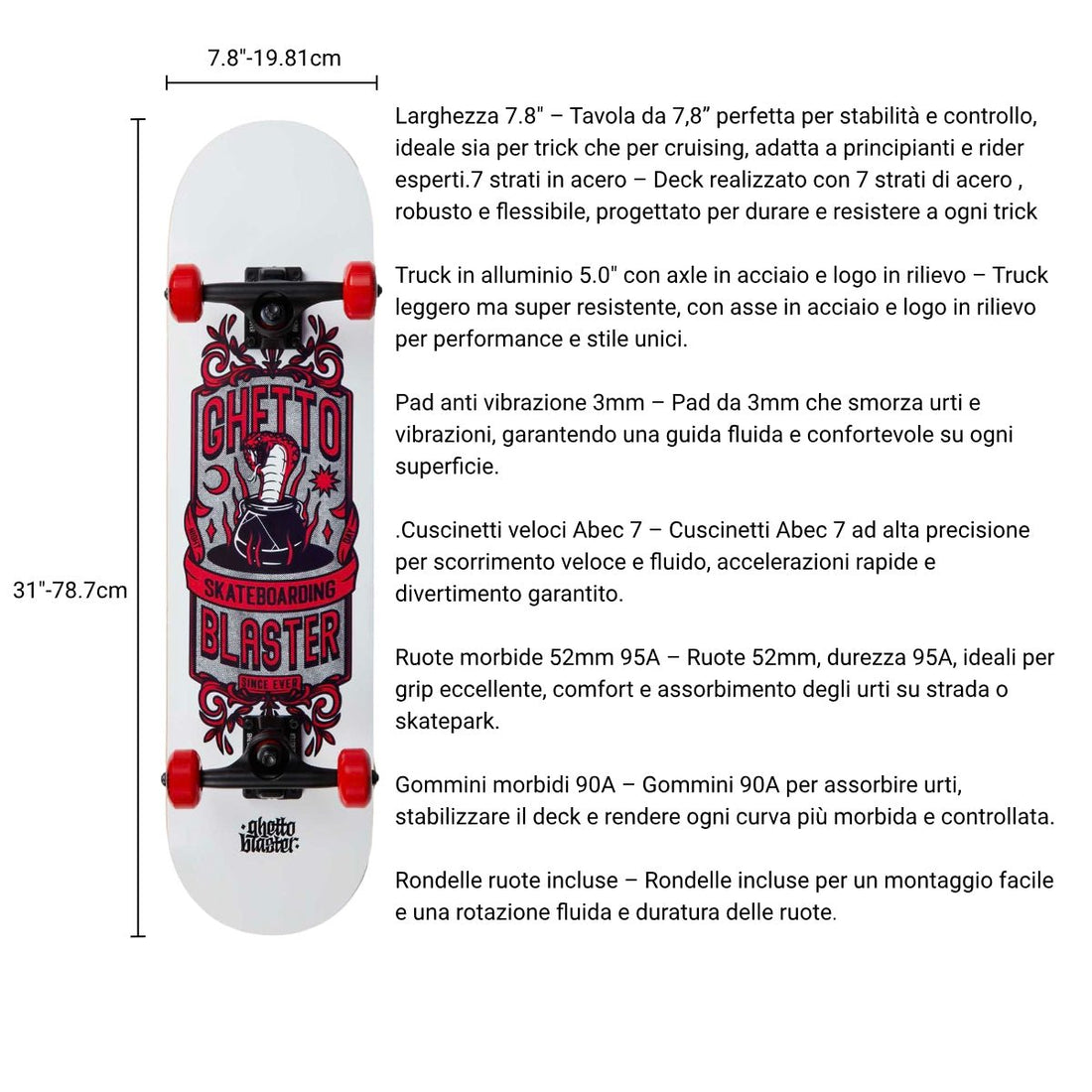 Skate per iniziare Kobra red 7.8" - ghettoblasterwear