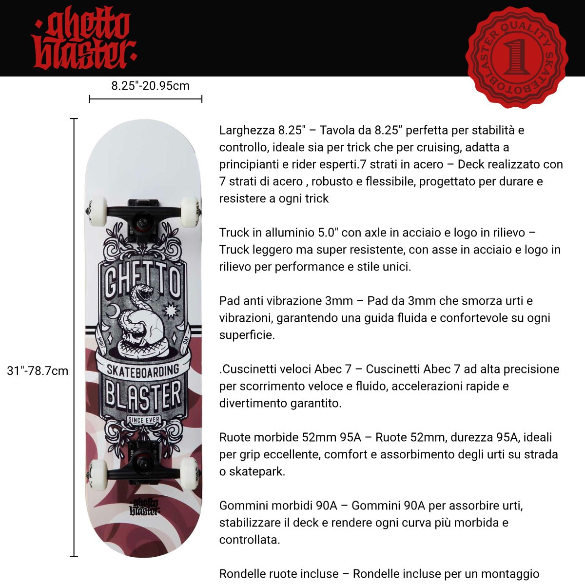 Skateboard completo per iniziare Skull multi 8.25" - ghettoblasterwear