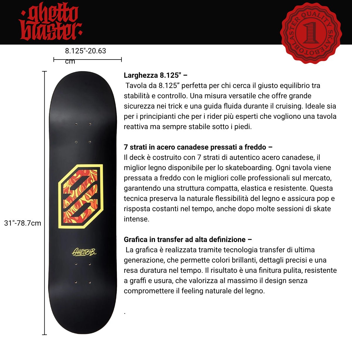 Tavola da skate pre gripped Flame Yellow 8.125" - ghettoblasterwear