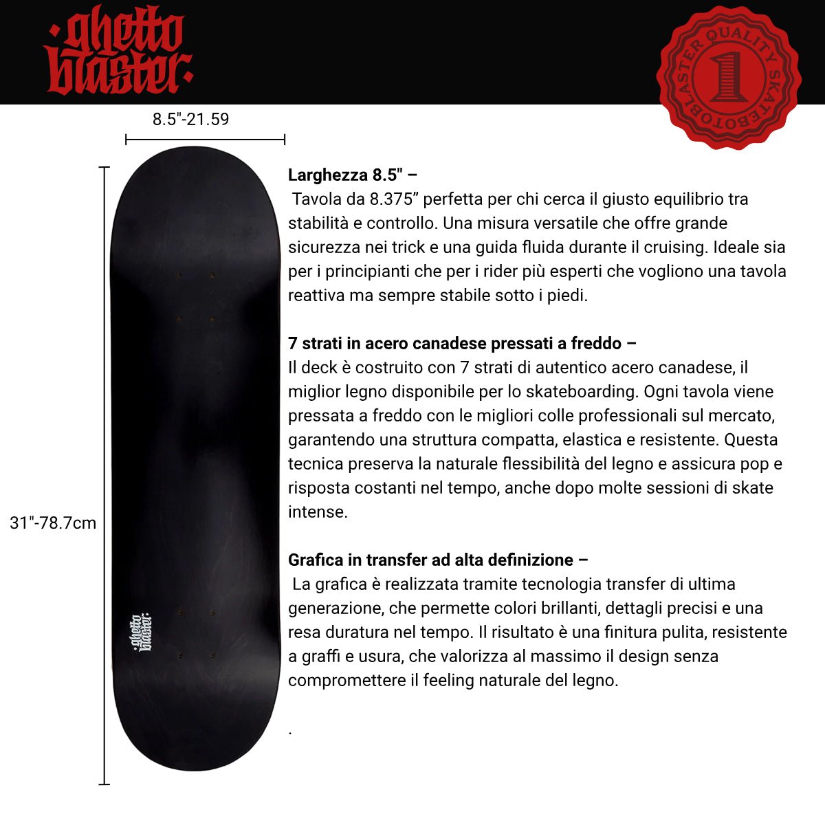 Tavola da skate Small Logo Black 8.5" - ghettoblasterwear