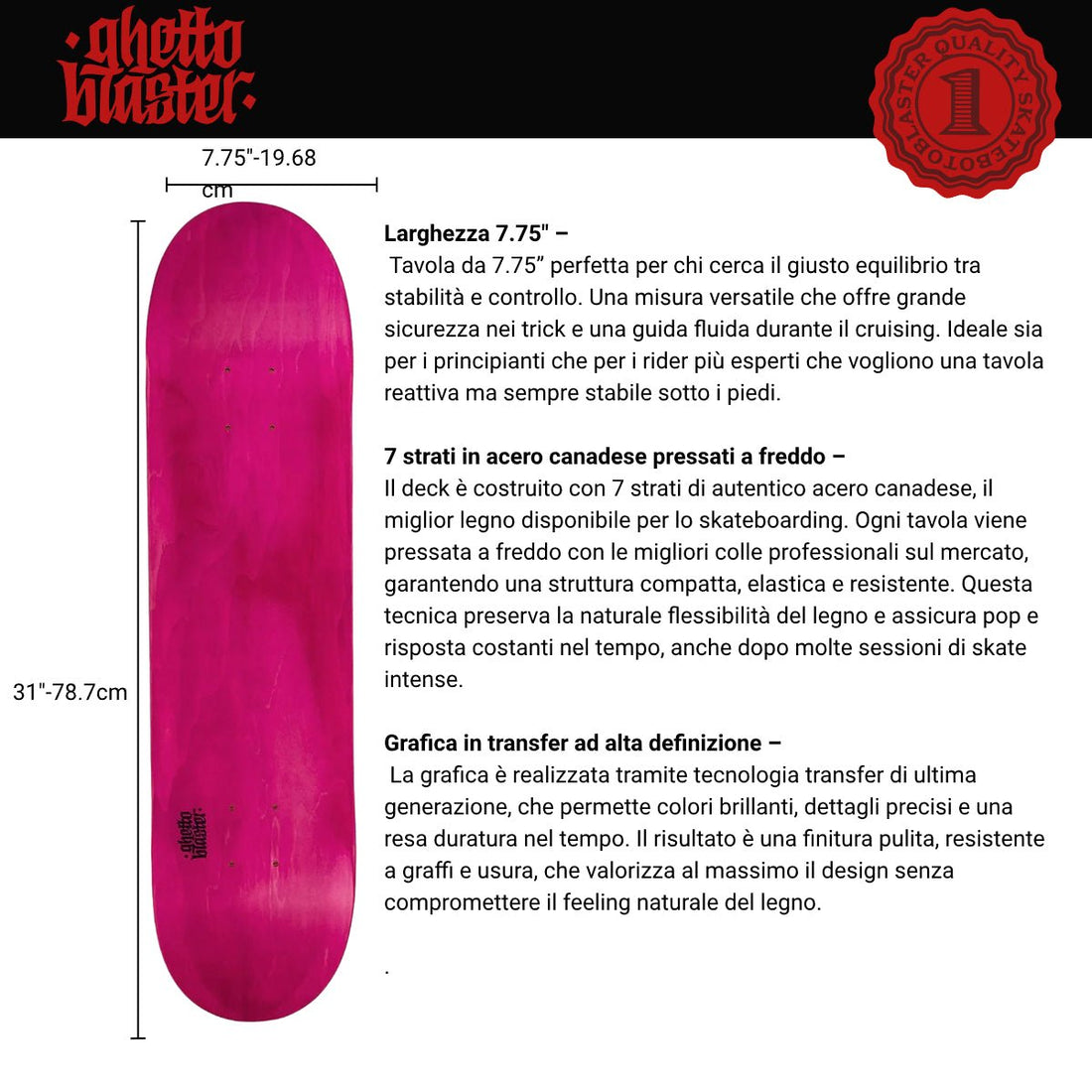 Tavola da skate Small Logo Fuchsia 7.75" tavola skateboard