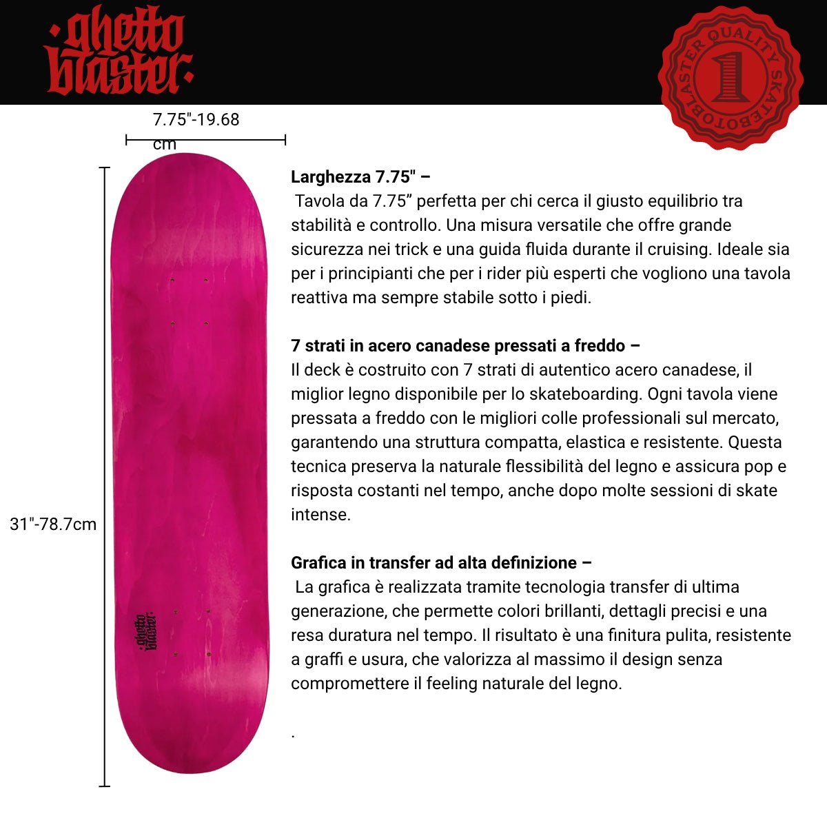 Tavola da skate Small Logo Fuchsia 7.75" - ghettoblasterwear