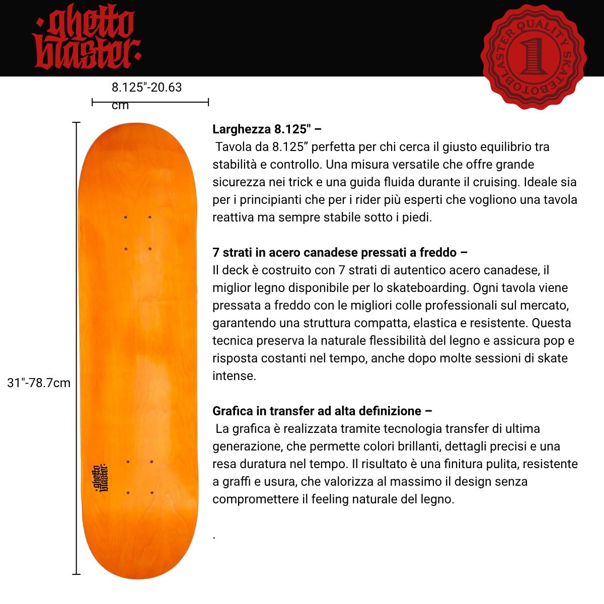 Tavola da skate Small Logo Orange 8.125" - ghettoblasterwear