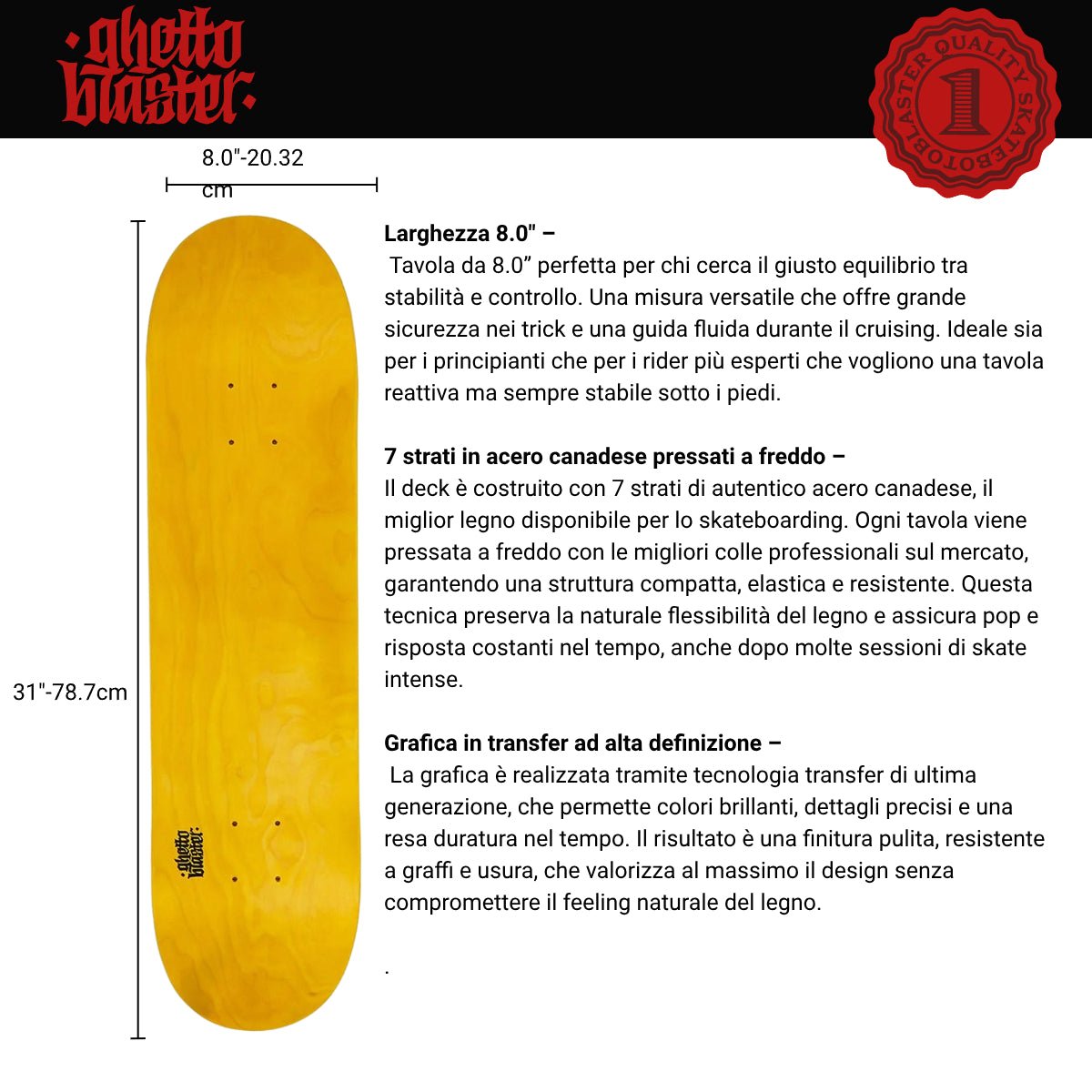 Tavola da skate Small Logo Yellow 8.0" - ghettoblasterwear